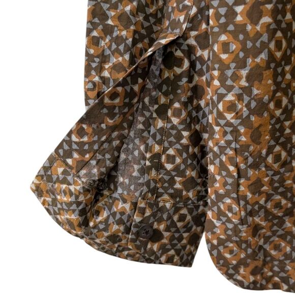 Fabindia Geometric Print Cotton Kurta Shirt Mandarin Collar roll-up tab Slim Fit - Picture 5 of 9